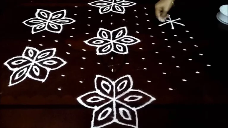 Beautiful flowers kolam with 13-7 middle