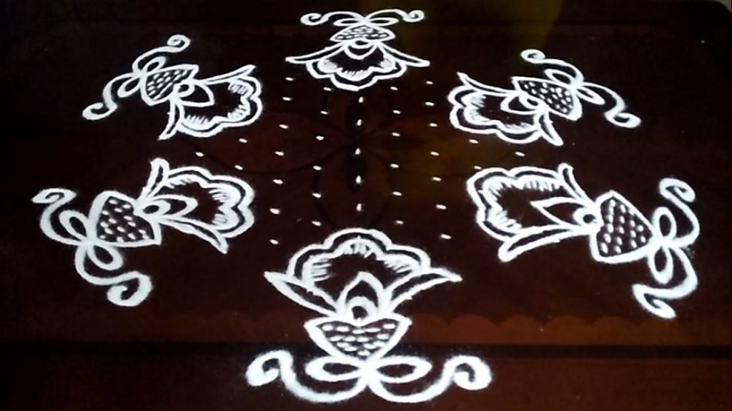Flowers kolam designs with 11-6 middle