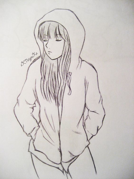 hoodie anime girl drawing