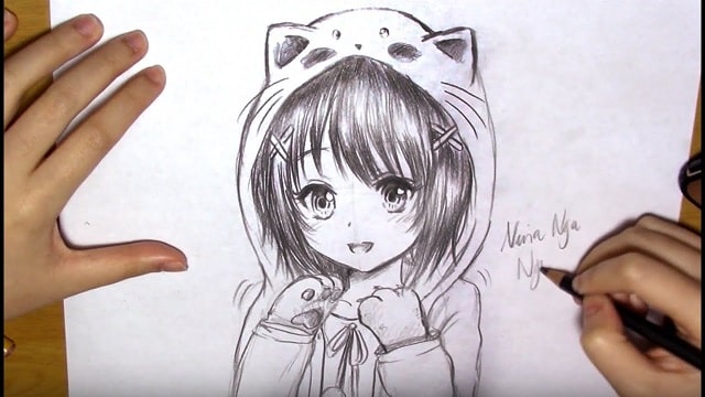 hoodie anime girl drawing easy