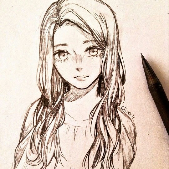 long hair anime girl drawing