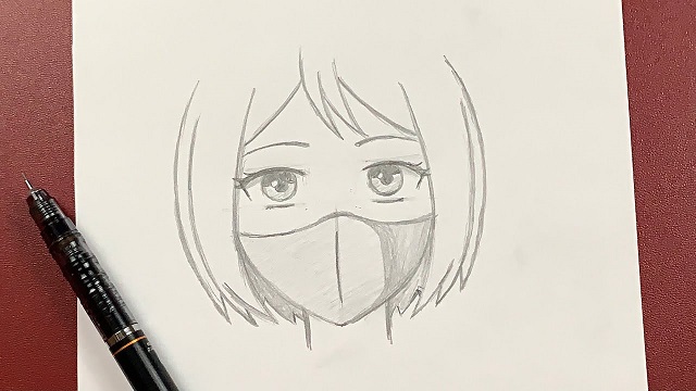 wearing mask anime girl drawing