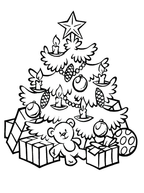 christmas tree drawing with gift