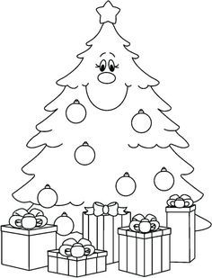 christmas tree drawing with gifts 