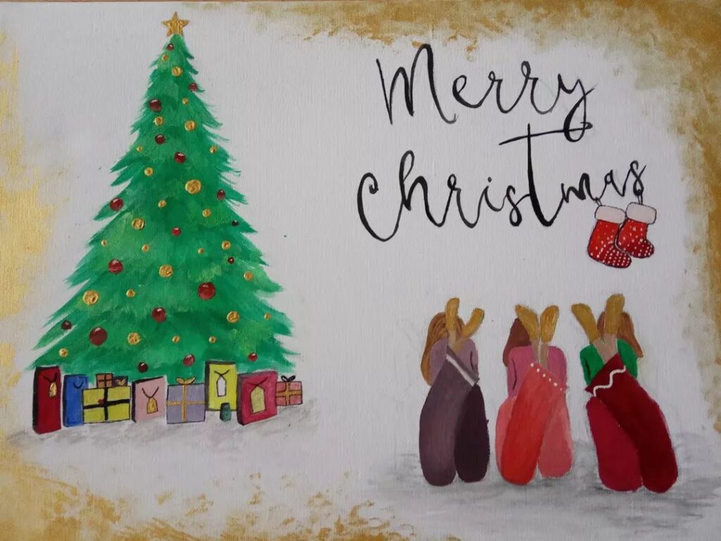 christmas tree drawing with gifts idea