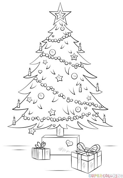 christmas tree drawing with gifts