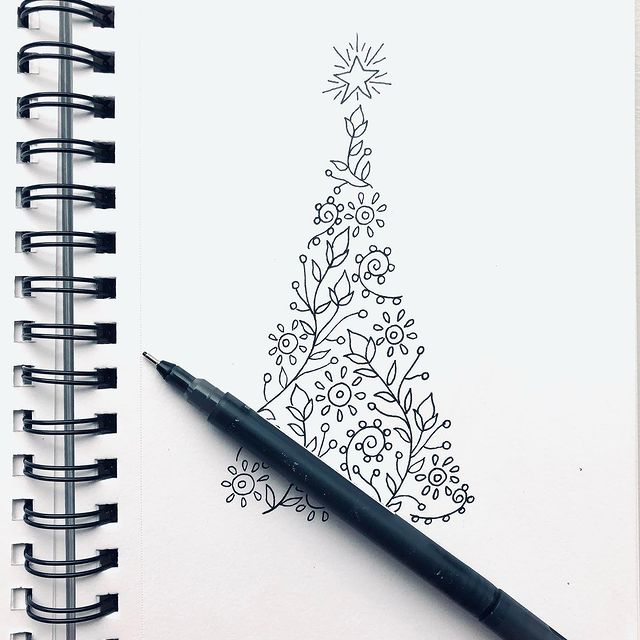 christmas tree pencil drawing
