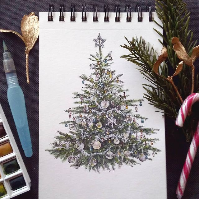 christmas tree pencil drawing