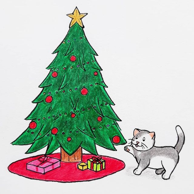 christmas tree sketch drawing 