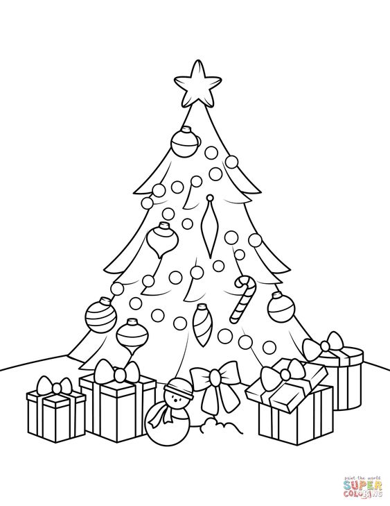 christmas tree sketch with gifts 