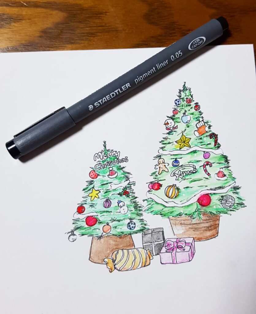 christmas tree sketch with gifts