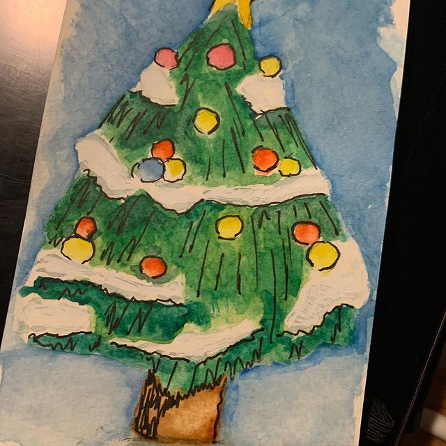 christmas tree watercolor painting