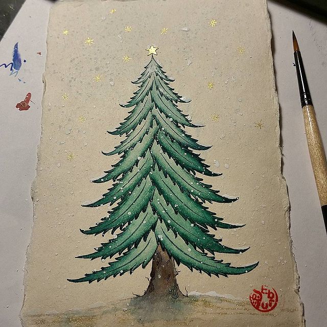 realistic christmas tree drawing