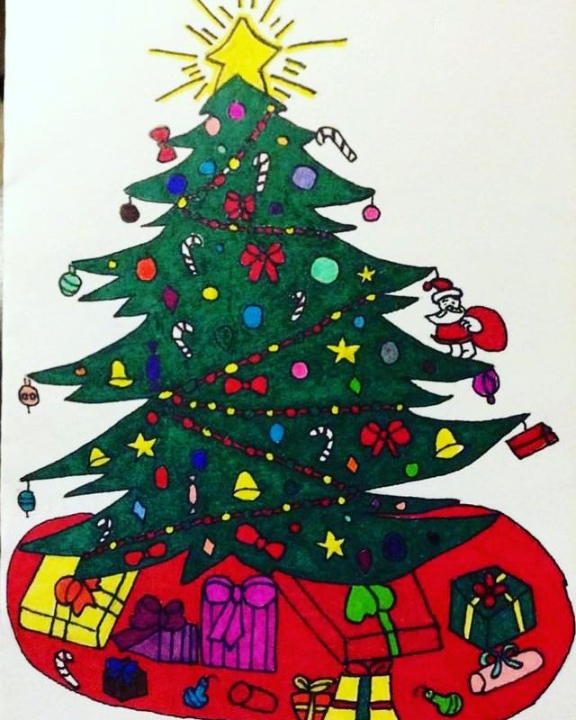 xmas tree drawing with gifts